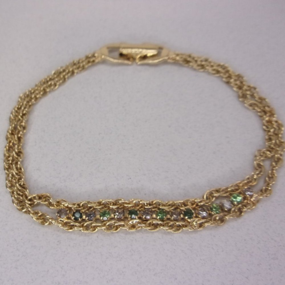 Vintage Rhinestone Double Chain Bracelet 7" Long